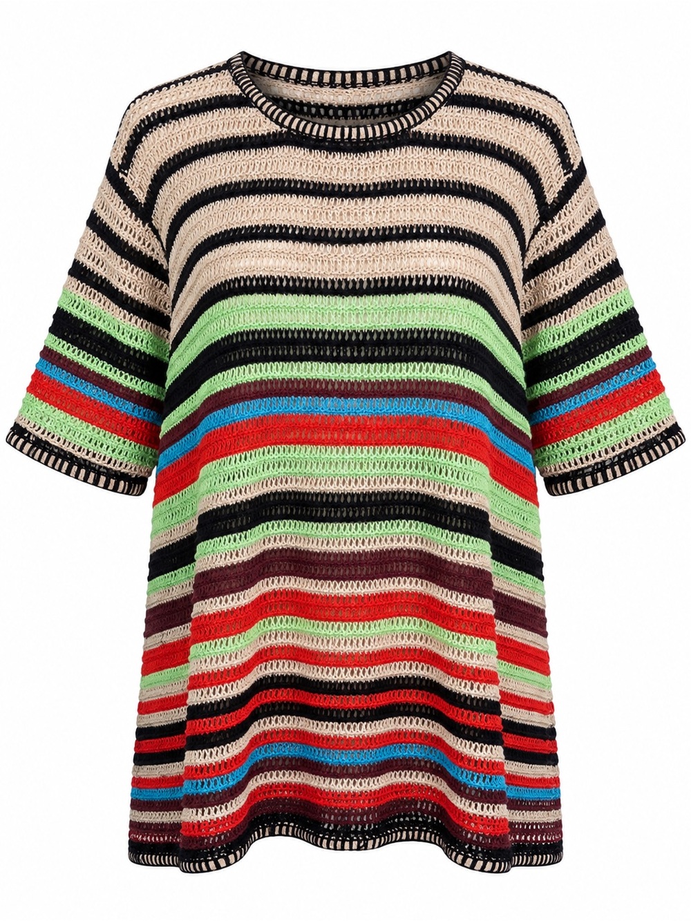 NEW DIRECTIONS Chili Pepper Colorful Striped Crochet Short-Sleeve Knit Tunic, 3X
